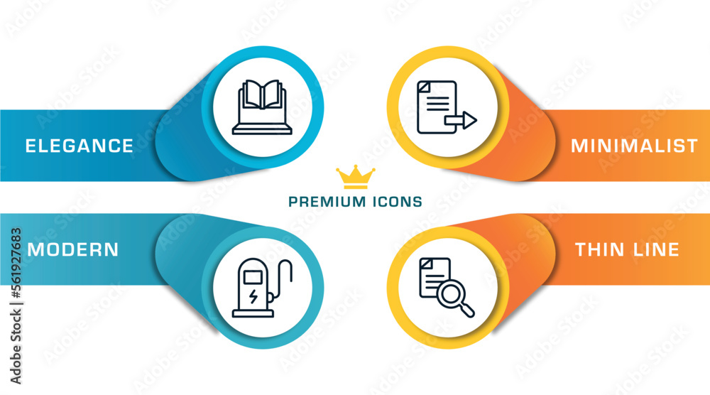 Aufkleber data organization outline icons with infographic template. thin line icons such as online lesson, el