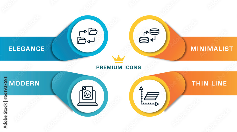 Poster data organization outline icons with infographic template. thin line icons such as data synchronizat