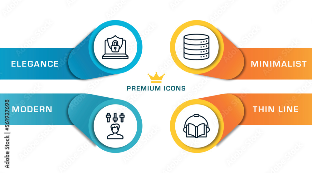 Aufkleber online learning outline icons with infographic template. thin line icons such as internet security, 