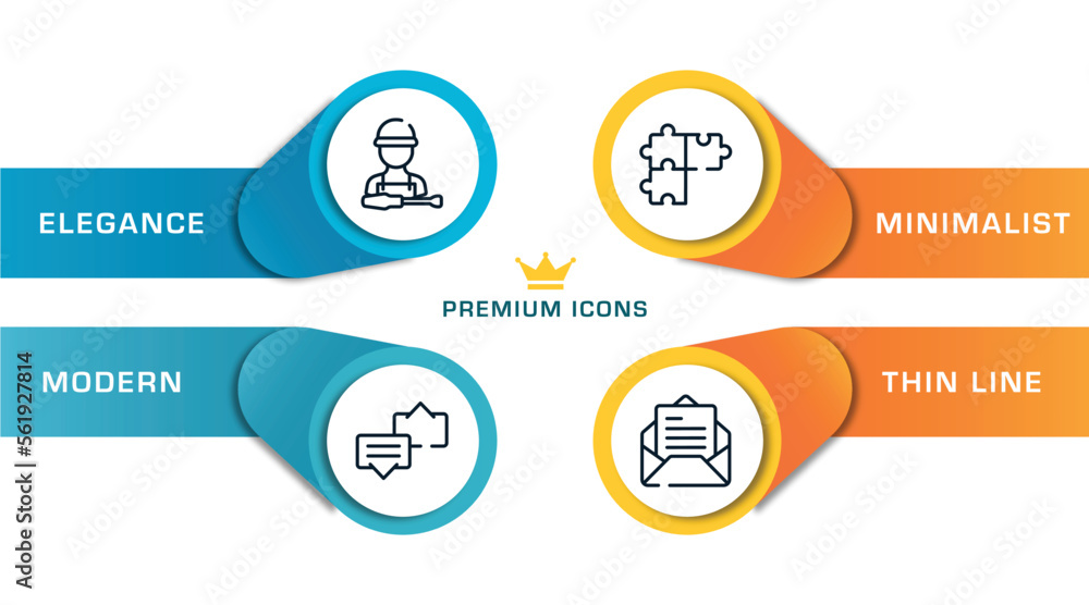 Poster ways to contact us outline icons with infographic template. thin line icons such as supporting user, discuss issue, solving problems, open envelope vector.