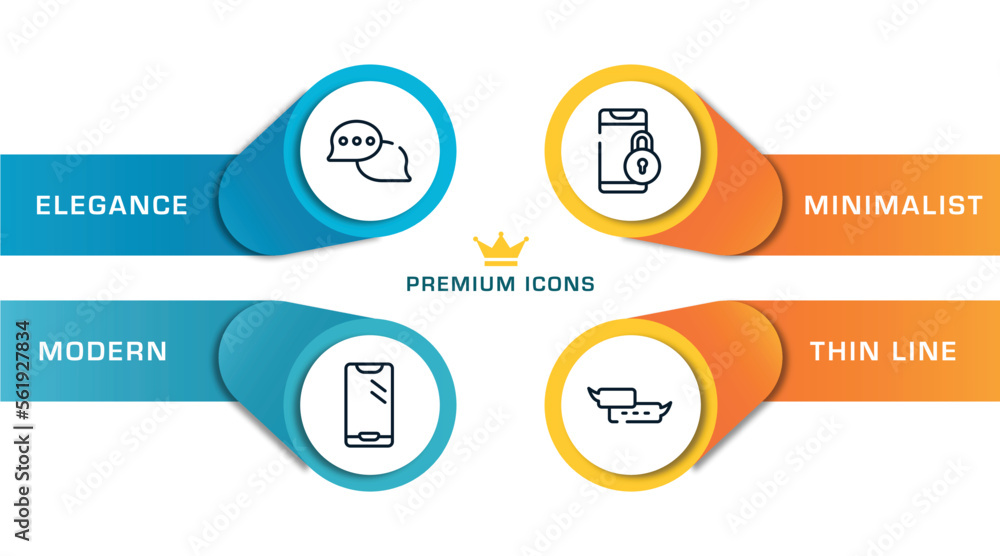 Poster chatting outline icons with infographic template. thin line icons such as speech bubbles with ellips
