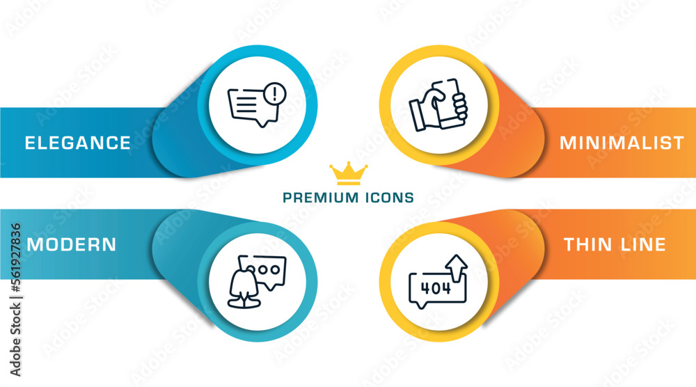 Poster talking outline icons with infographic template. thin line icons such as message problem, woman with speech bubble, phone with hand, error sending message vector.