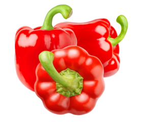 Three raw red bell peppers cut out