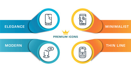 mobile phones outline icons with infographic template. thin line icons such as mobile phone de, chief, mobile phone call, phone auricular and buttons vector.