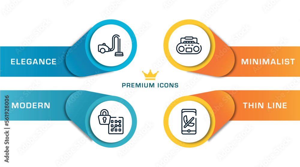 Poster mobile functions outline icons with infographic template. thin line icons such as vacuum, pattern lo