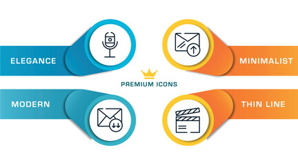 television outline icons with infographic template. thin line icons such as recorder, receive mail, outgoing, clapboard vector.