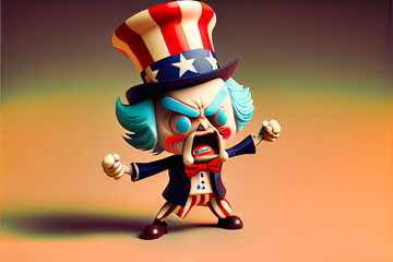 political character created by generative AI to represent American two-party politics. Uncle Sam suit with bright stars and stripes. Government mascot.