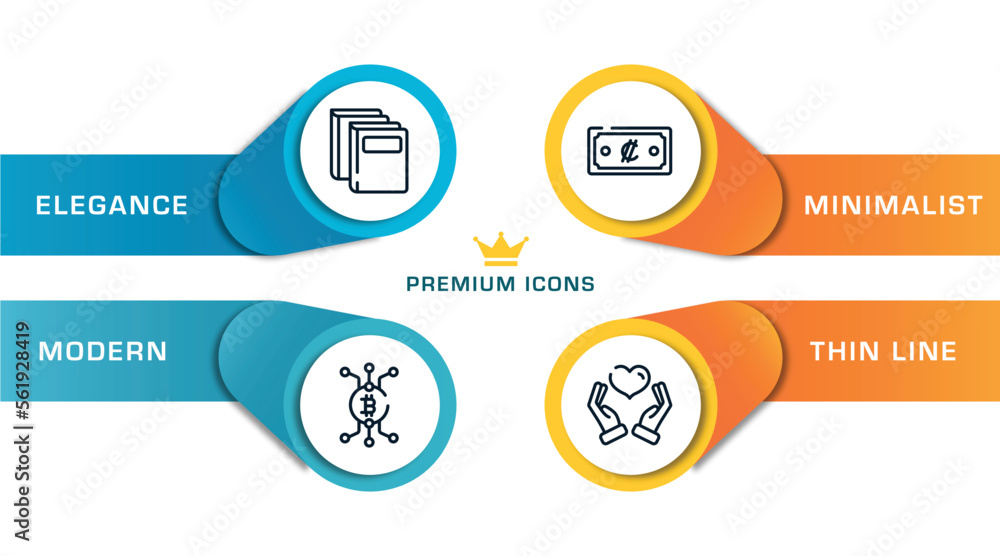 Poster blockchain outline icons with infographic template. thin line icons such as distributed, node, speed