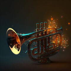 Fototapeta na wymiar Magical Fantasy Lights And A Trumpet, Generative Ai