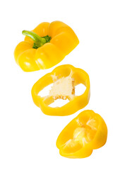 Yellow bell pepper cut isolated on white background