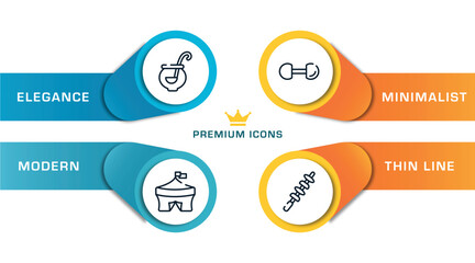spring outline icons with infographic template. thin line icons such as punch bowl, circus, dumbbell, skewer vector.