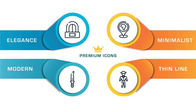 in the zoo outline icons with infographic template. thin line icons such as ticket office, dagger, location pin, trainer vector.