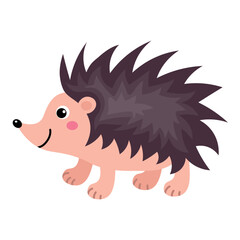 Cute little happy hedgehog in flat style isolated on white background.