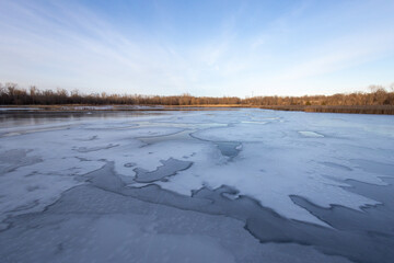 Frozen lake at sunset in Illinois