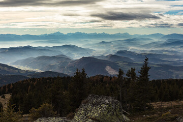 fall day at saualm looking southwest over the carithian landscape towards the karawanken.