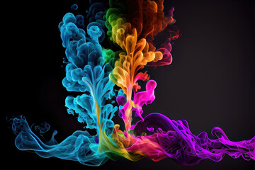 Colorful polychromatic smoke - Smoking rainbow-colored abstract design on dark background. Colorful wallpaper made by generative AI