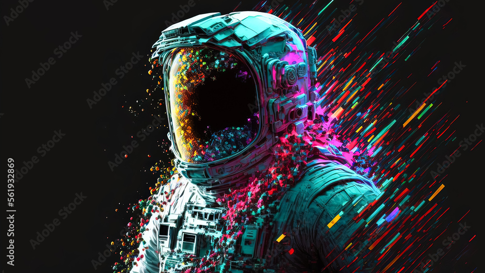 Poster illustration of an astronaut in outer space and planet earth in the background. ai-generated image i