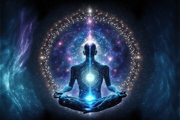Universe, cosmos. Meditation background, chakras, prana, the mind of God and spirituality. Generative AI - obrazy, fototapety, plakaty