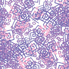 Fantasy messy freehand doodle geometric shapes seamless pattern. Infinity ditsy scribble abstract card, layout. Creative background. Textile, fabric, wrapping paper. Grunge texture.