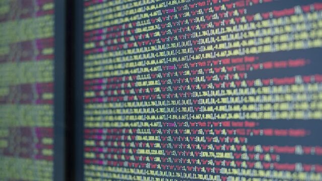 Coding UX UI script text on screen, HTML5 in editor for website development, Close up Macro of Programming code software developer. 