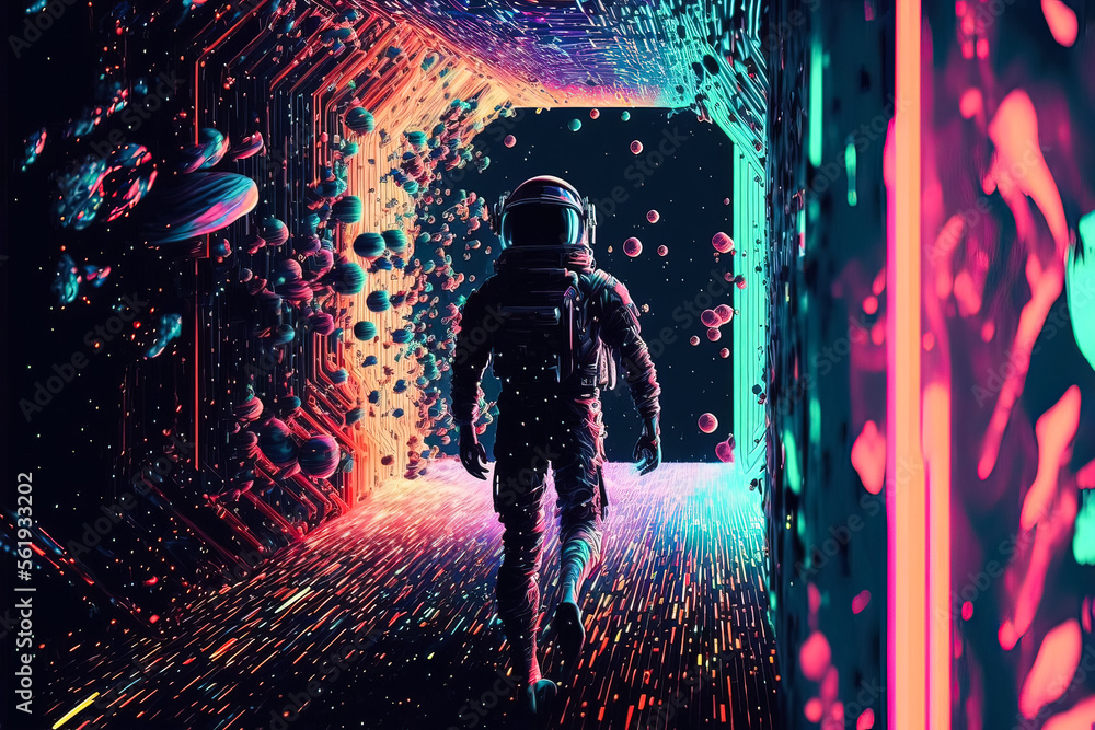 Sticker illustration of an astronaut in outer space and planet earth in the background. ai-generated image i