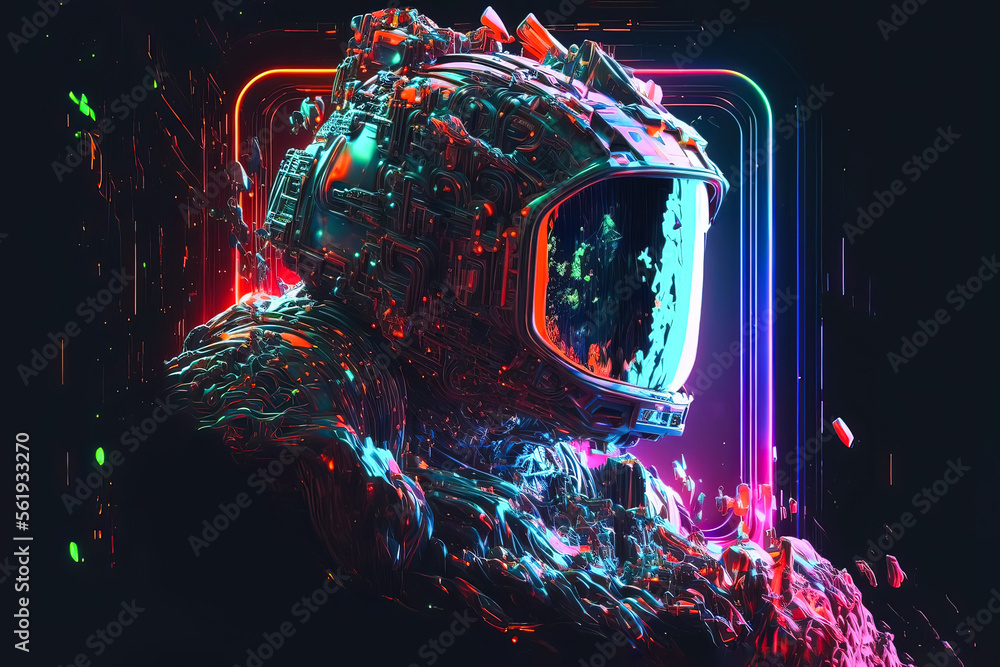 Poster illustration of an astronaut in outer space and planet earth in the background. ai-generated image i