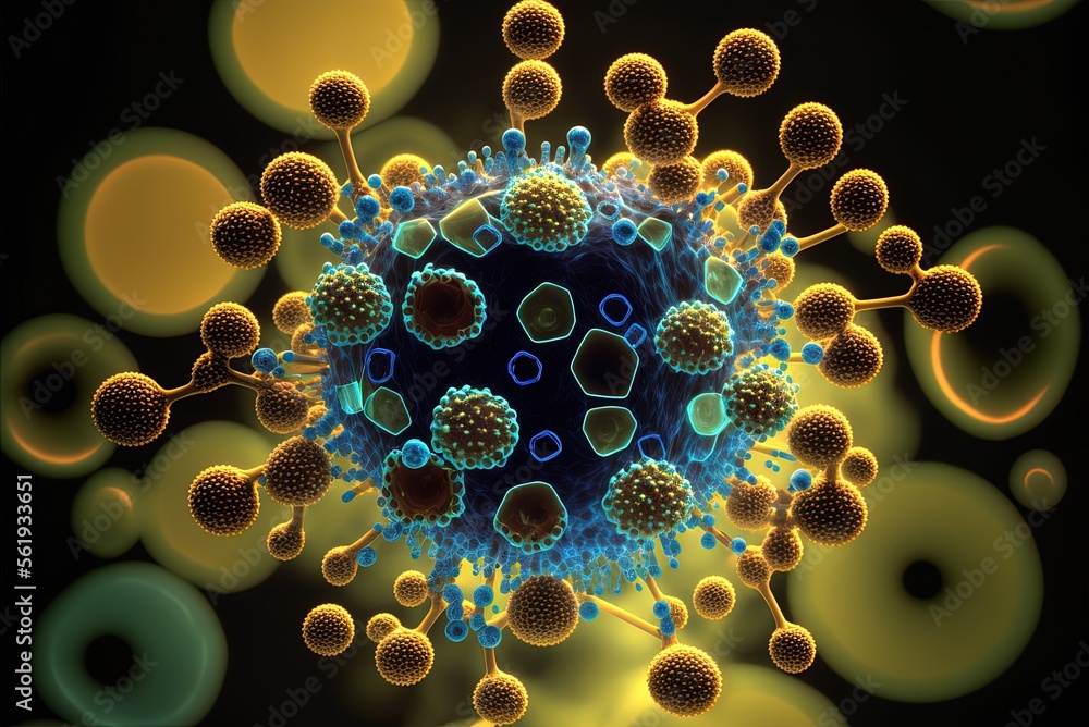 Poster analyzing the monkeypox virus at the microscale. copy-space conceptualization of an infectious disea