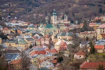 Naklejka na ściany i meble Historic center of Banska Stiavnica with The Old Castle, Slovakia, Europe.