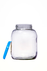 Empty Pickle Jar With Blue Lid Isolated On White