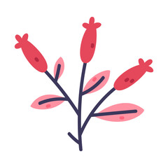 Floral Twig with Red Flower Bud and Leaf as Cute Foliage Vector Illustration