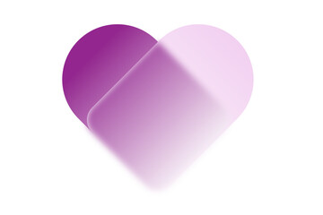 Purple transparent heart symbol in glassmorphism style. Transparent glass heart on a white background. Template for poster, social media banner, greeting card. Vector illustration.