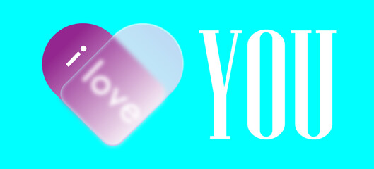 Purple transparent heart symbol in glassmorphism style.