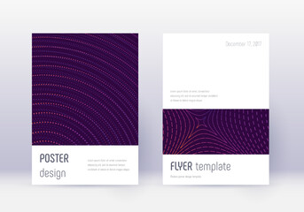Minimalistic cover design template set. Violet abstract lines on dark background. Emotional cover design. Alive catalog, poster, book template etc.