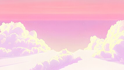 Pink sky landscape with clouds and mountains for 16:9 wallpapers. Pink digital art illustrations