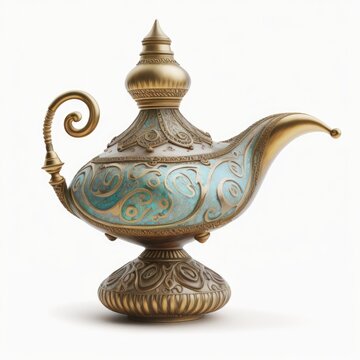 Antique Magic Genie Lamp For Granting Wishes Isolated On White