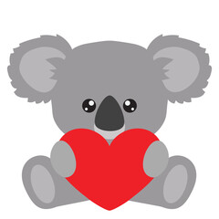 Cute sitting Valentine koala vector cartoon illustration
