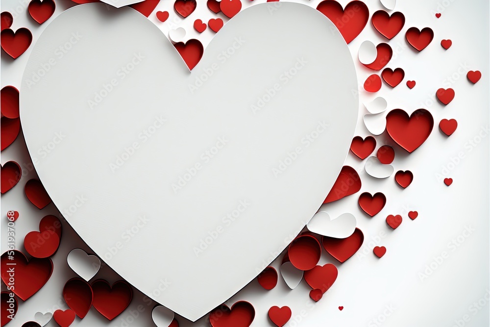 Poster a white heart surrounded by red hearts on a white background with a white border and a white border 