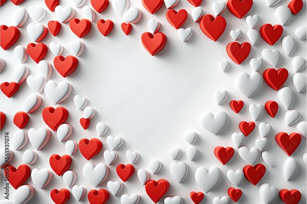 Poster a group of hearts floating in the air on a white background with a white center surrounded by smalle