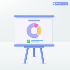 White board for presentation and projector tripod icon symbol. Equipment for conferences and marketing strategy, Business concept. 3D vector isolated illustration design. Cartoon pastel Minimal style.