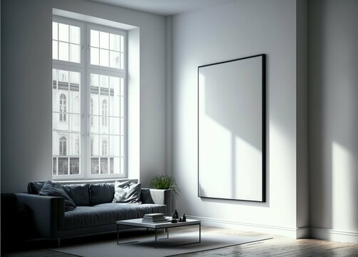 The blank white canvas on the wall of a minimalist room is a canvas for the viewer's imagination.