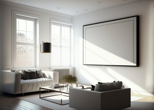 The vast white painting on the wall of the minimalist room creates a sense of emptiness.