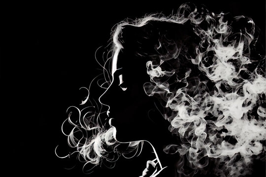 Silhouette Of Person Smoking - Blowing Smoke In The Shadows, Conceptual Design By Generative AI 