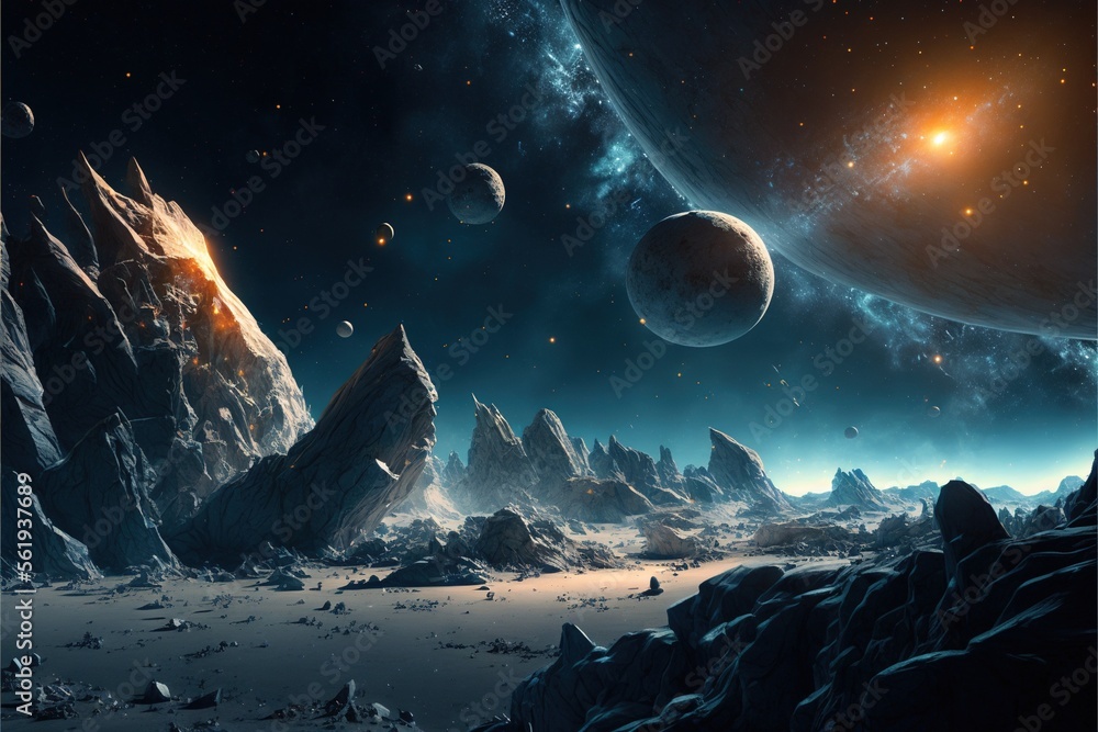 Poster nebula and galaxies in the deep space. abstract cosmos univese background