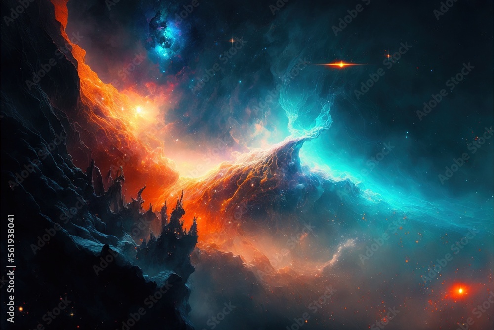 Wall mural nebula and galaxies in the deep space. abstract cosmos univese background