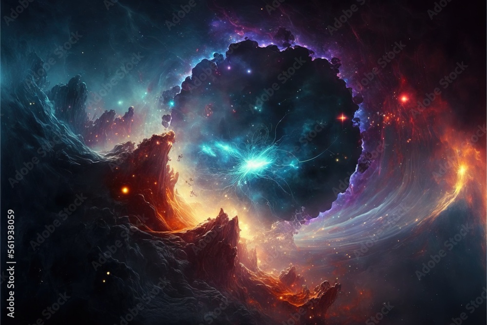 Poster nebula and galaxies in the deep space. abstract cosmos univese background