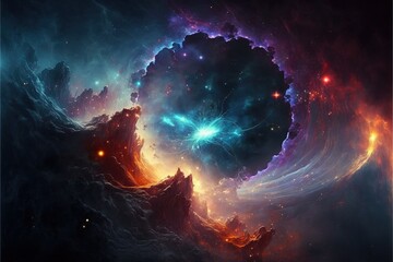 Fototapeta premium Nebula and galaxies in the deep space. Abstract cosmos univese background