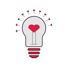 Outline Color Light Bulb Icon, Love icon with creative idea symbol