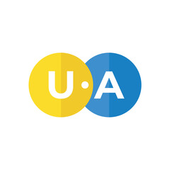 logo option. yellow and blue or light blue. icon. circles. ua. vector illustration. letters