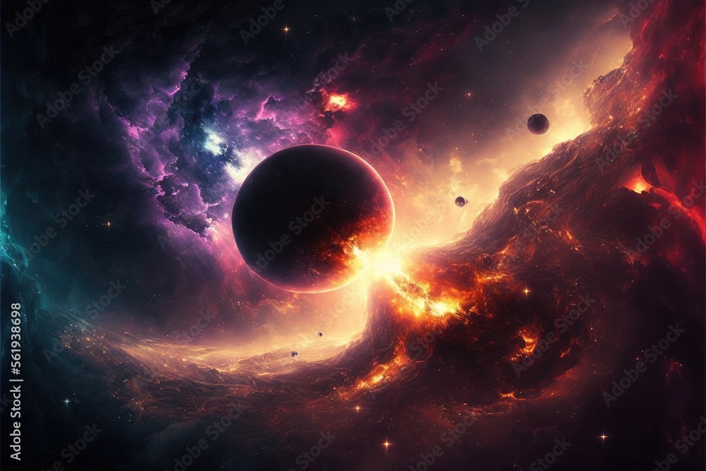 Poster nebula and galaxies in the deep space. abstract cosmos univese background