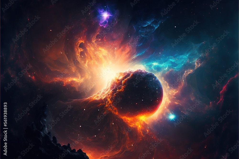 Wall mural nebula and galaxies in the deep space. abstract cosmos univese background